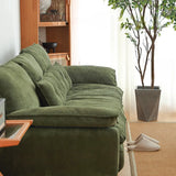 Green Corduroy Cherry Pillow Top Arm Wood Frame Sofa Image - 4