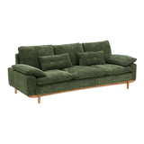 Green Corduroy Cherry Pillow Top Arm Wood Frame Sofa Image - 6