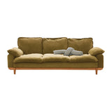 Green Corduroy Cherry Pillow Top Arm Wood Frame Sofa Image - 8