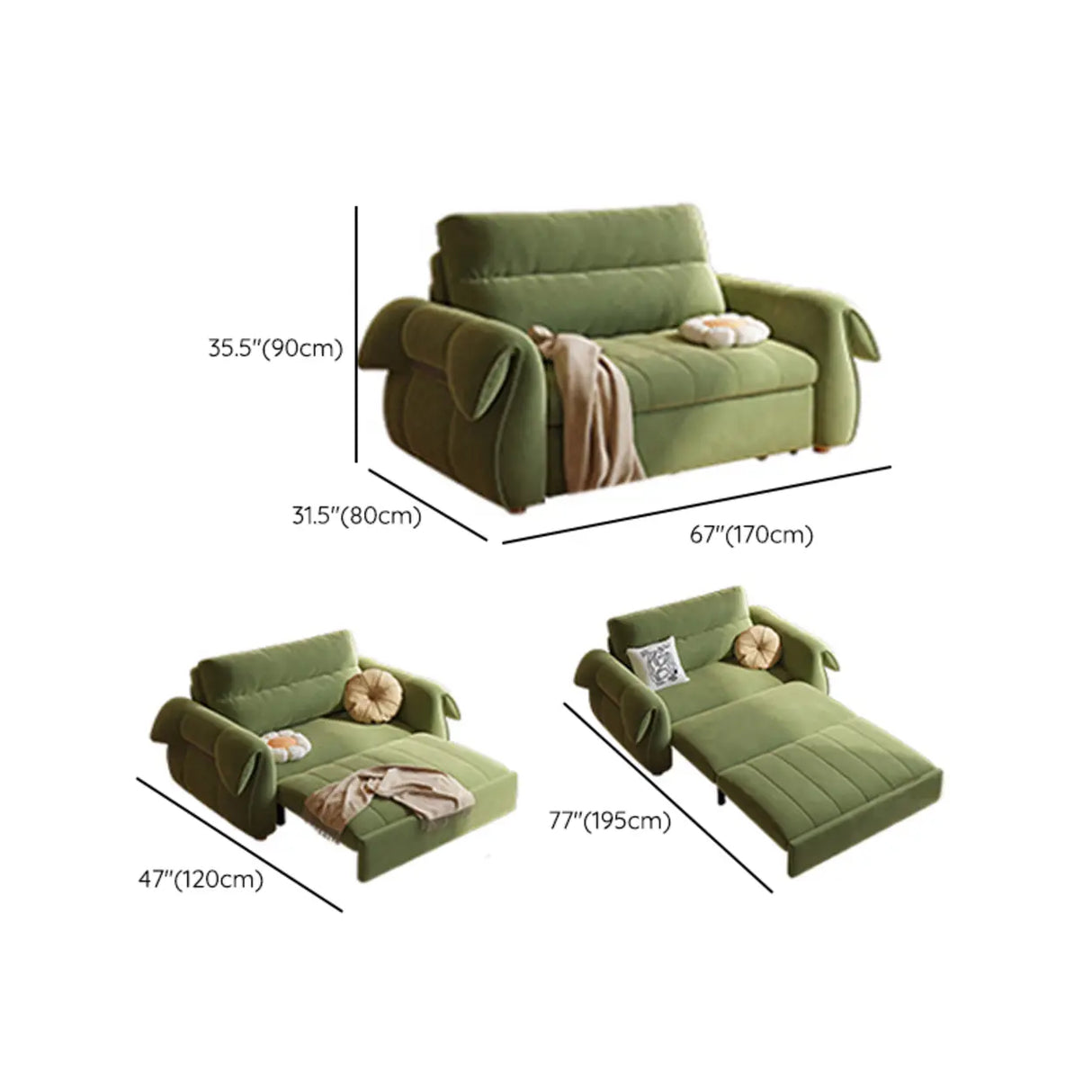 Green Cushion Back Detachable Mattress Sleeper Sofa 