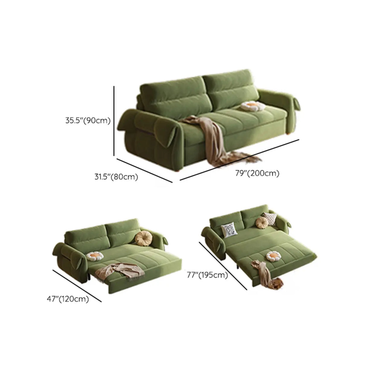 Green Cushion Back Detachable Mattress Sleeper Sofa Image - 13