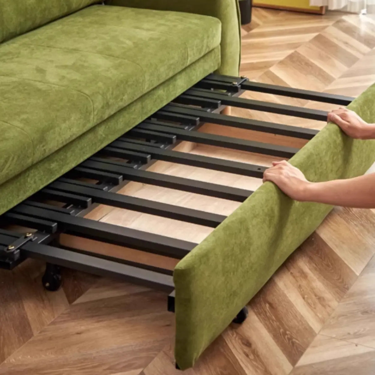 Green Cushion Back Detachable Mattress Sleeper Sofa Image - 8