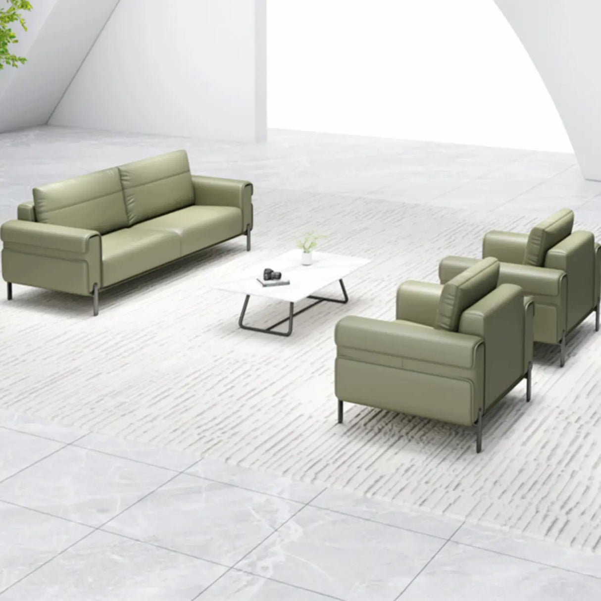 Green Faux Leather Reception Loveseat Set with Legs Image - 6