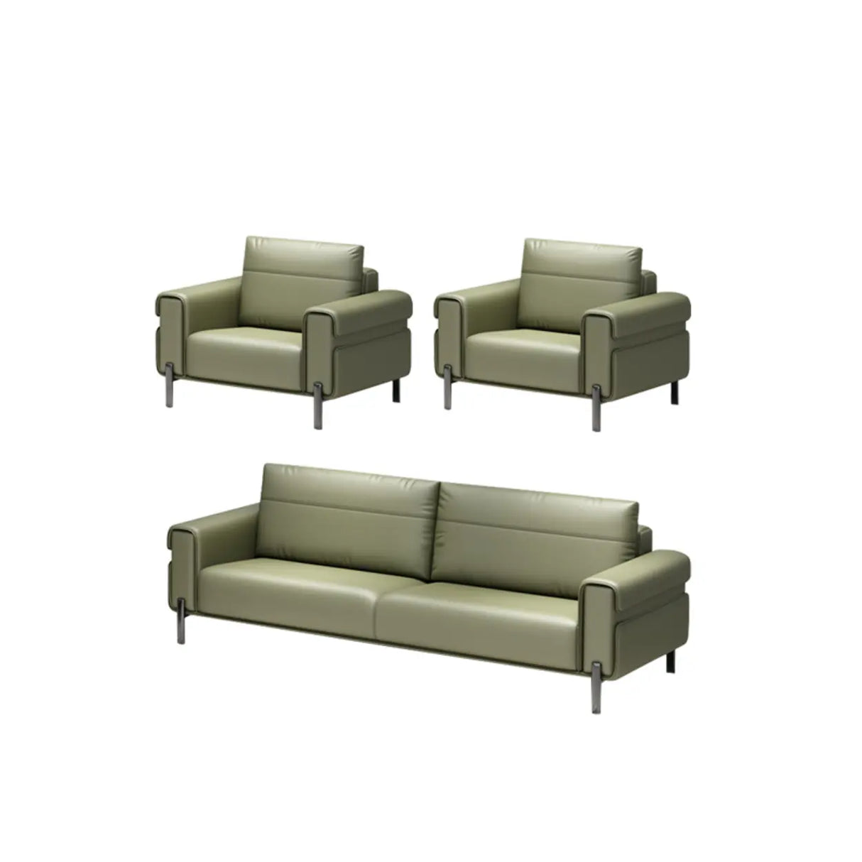 Green Faux Leather Reception Loveseat Set with Legs Image - 7