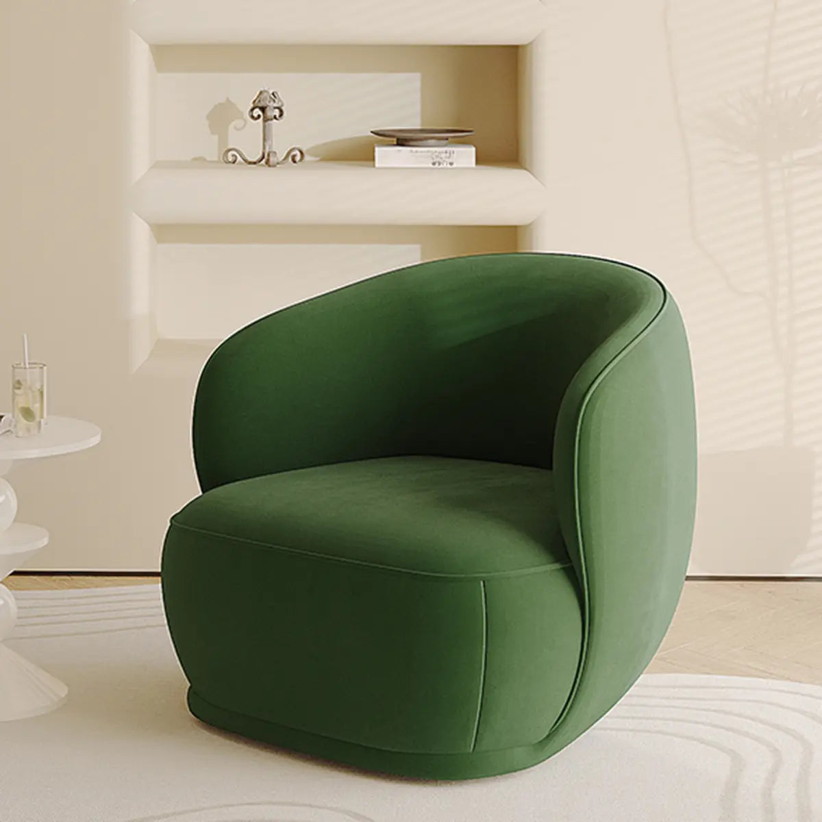 Green Flannel Curved Back Pine Wood Frame Accent Chair Image - 1