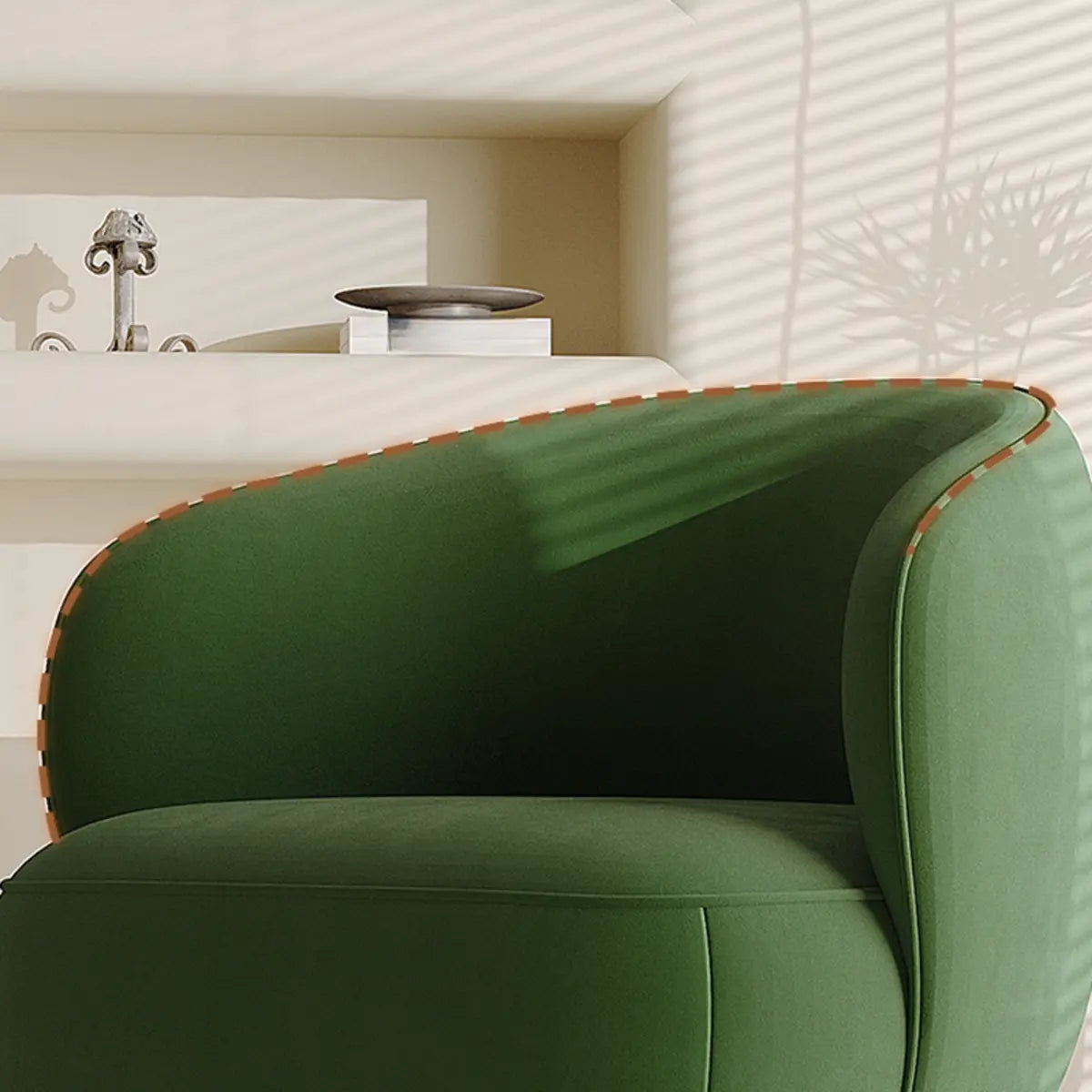Green Flannel Curved Back Pine Wood Frame Accent Chair Image - 10