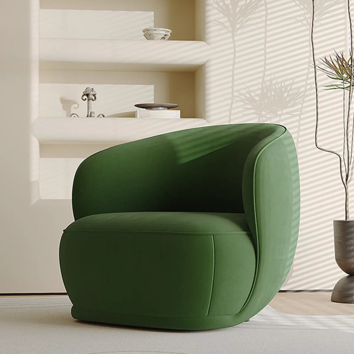 Green Flannel Curved Back Pine Wood Frame Accent Chair Image - 5