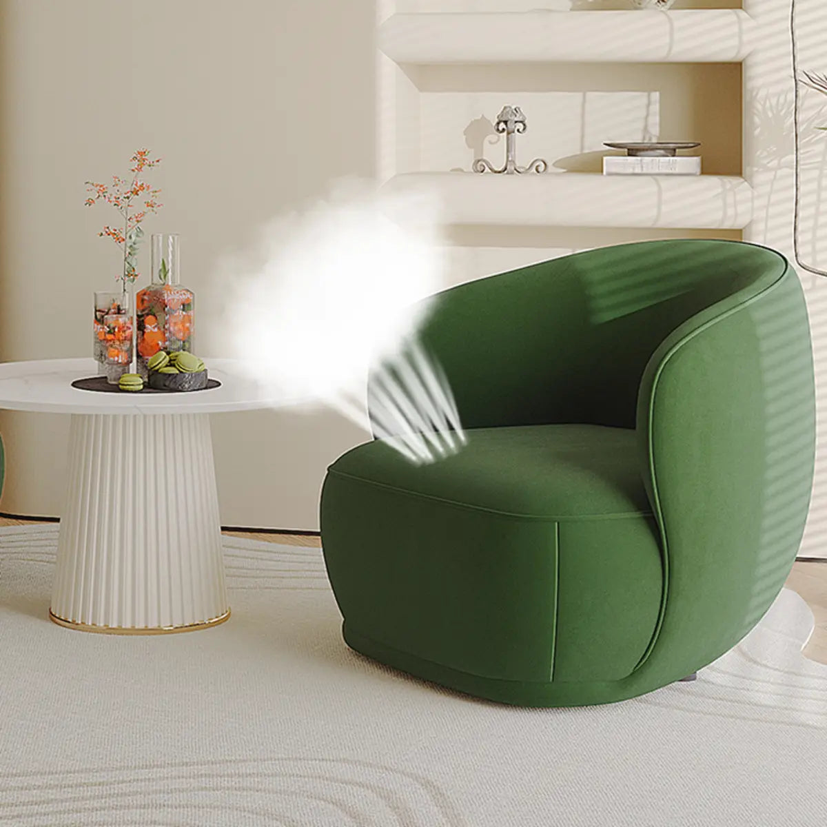 Green Flannel Curved Back Pine Wood Frame Accent Chair Image - 6