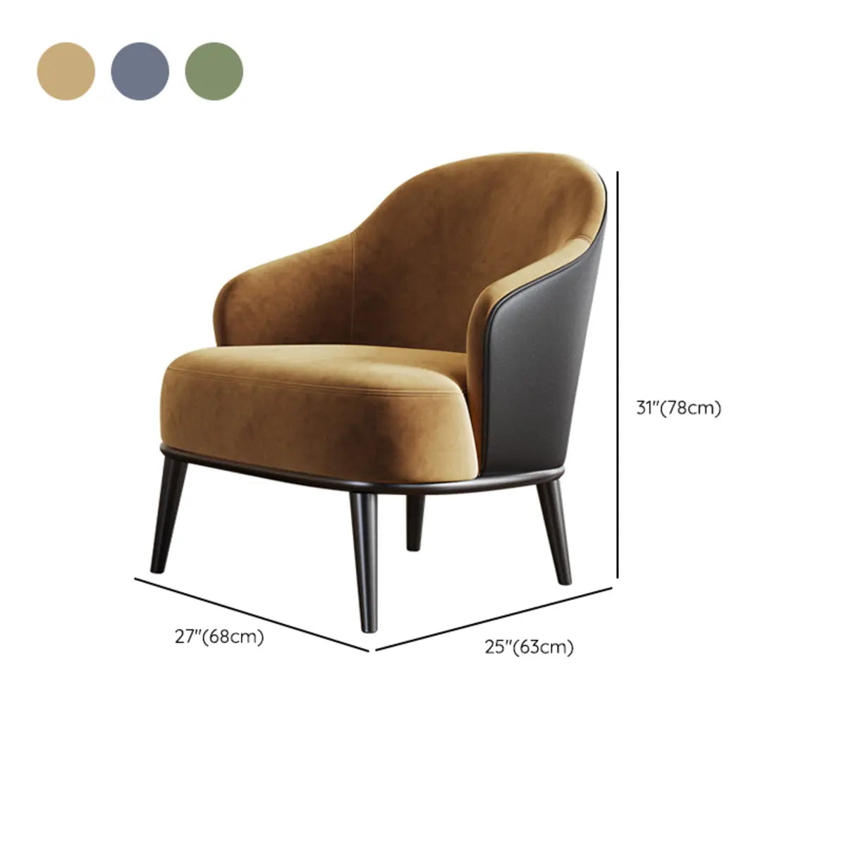 Green Flannel Fabric Fixed Back Accent Chair with Arms 