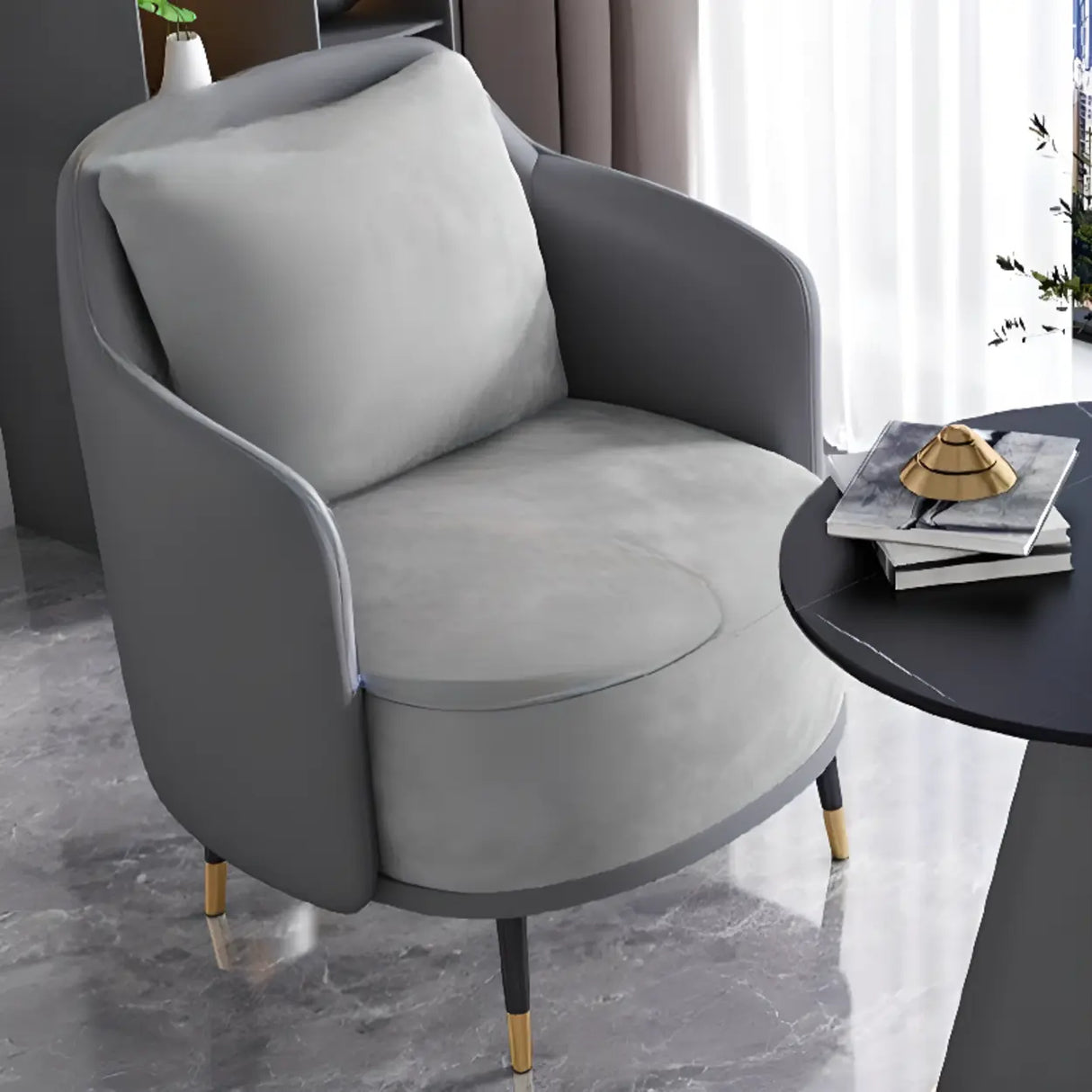 Green Grey Fabric Single Sofa Seating Group with Table Image - 13