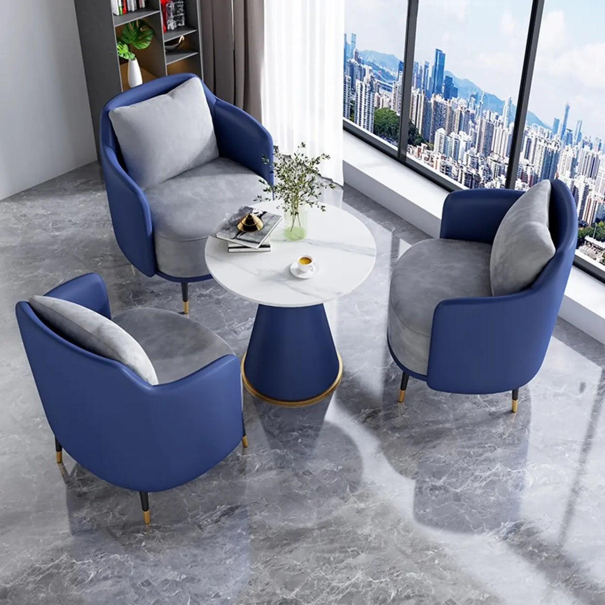 Green Grey Fabric Single Sofa Seating Group with Table Image - 14