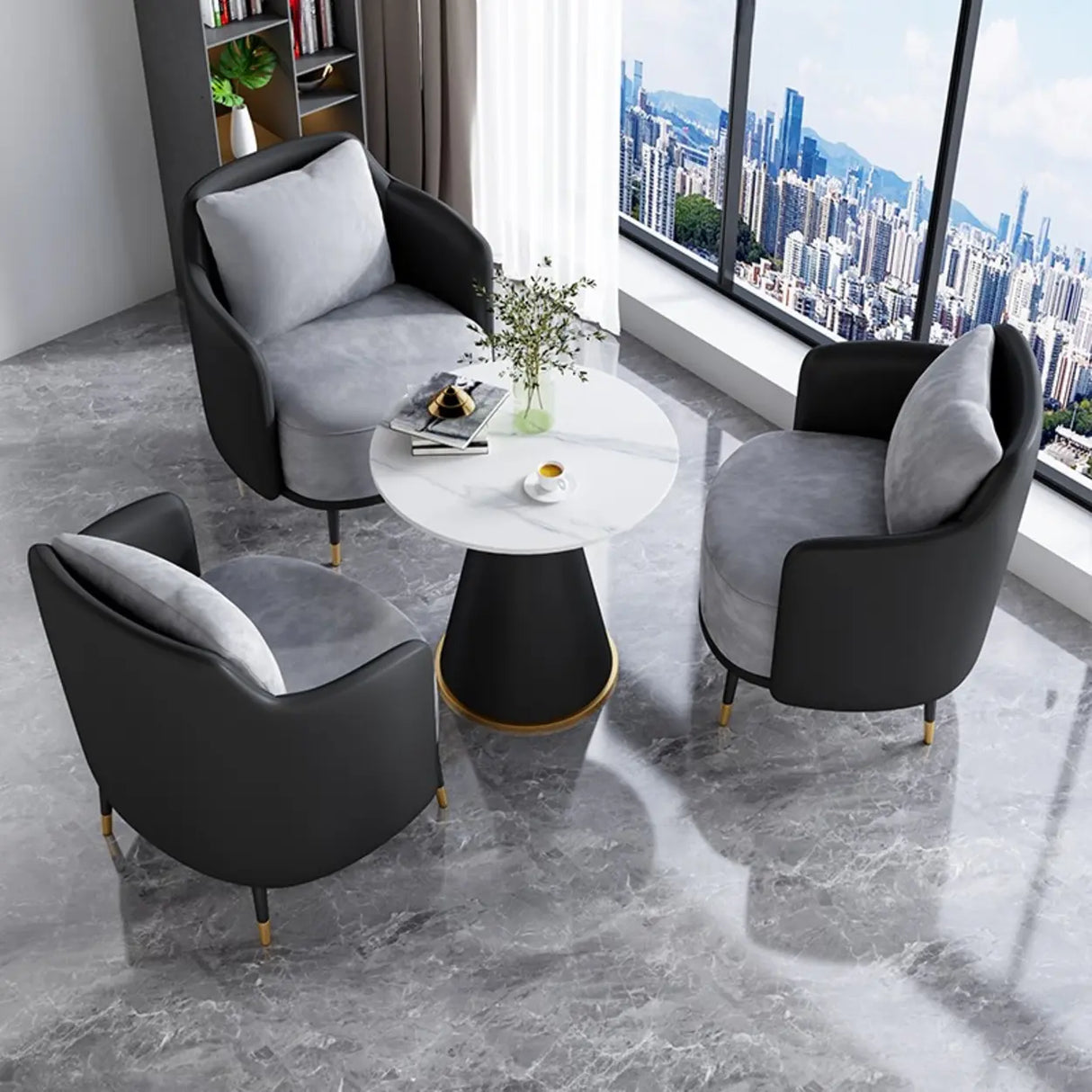 Green Grey Fabric Single Sofa Seating Group with Table Image - 15