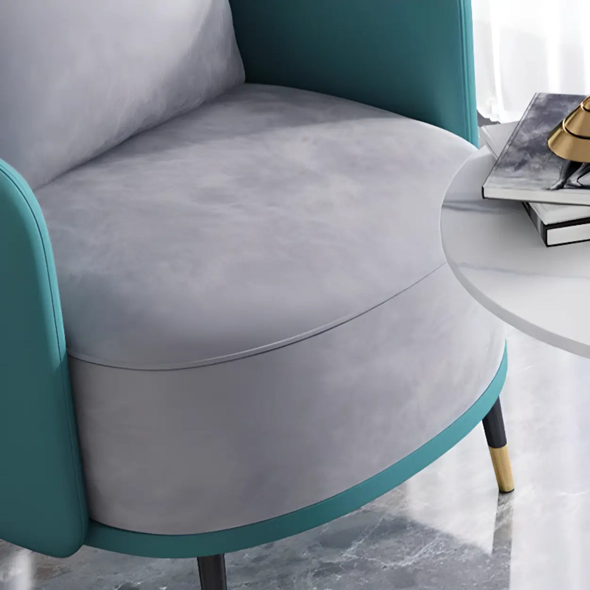 Green Grey Fabric Single Sofa Seating Group with Table Image - 16