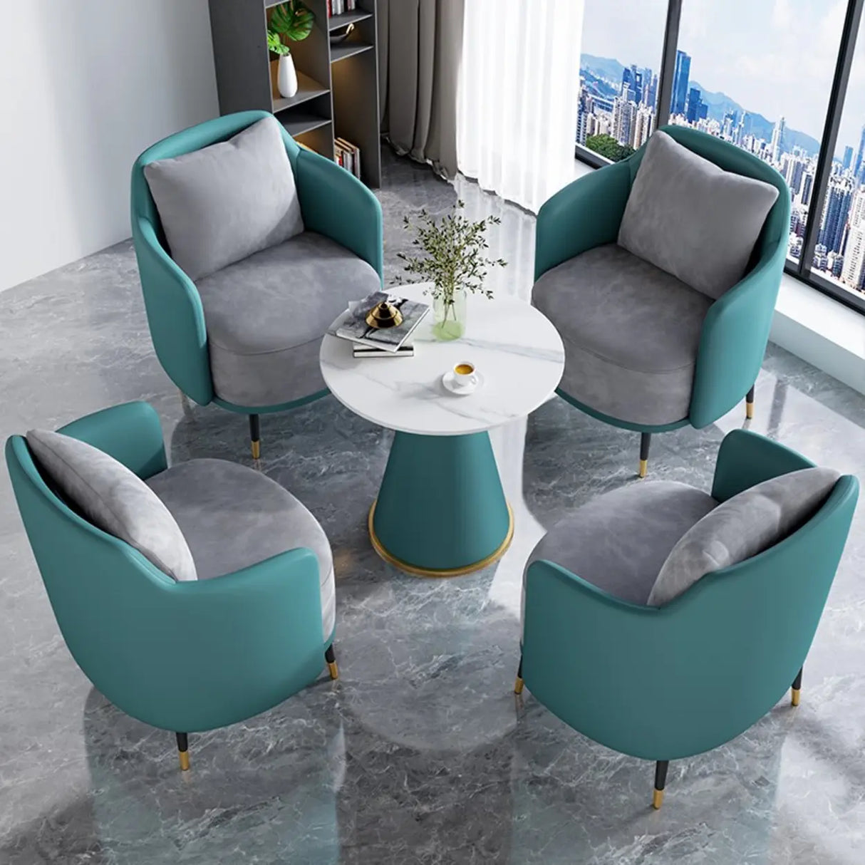Green Grey Fabric Single Sofa Seating Group with Table Image - 20