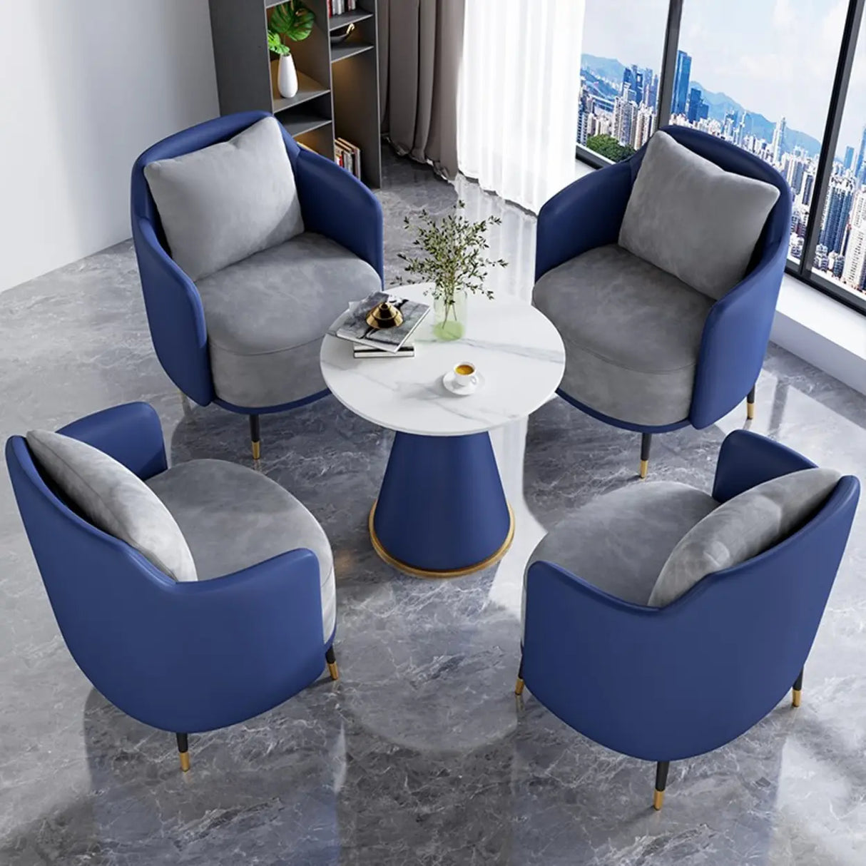 Green Grey Fabric Single Sofa Seating Group with Table Image - 21