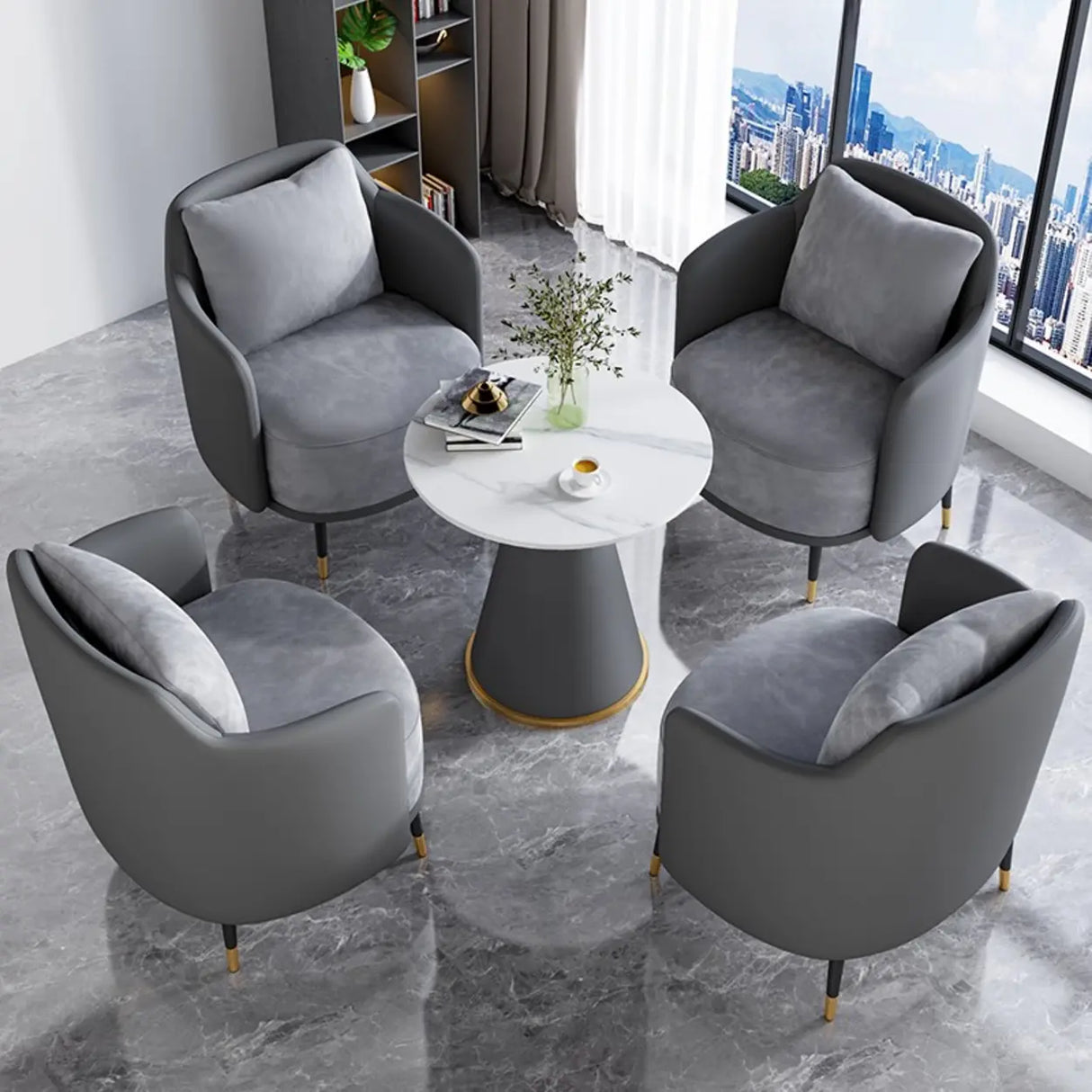 Green Grey Fabric Single Sofa Seating Group with Table Image - 24