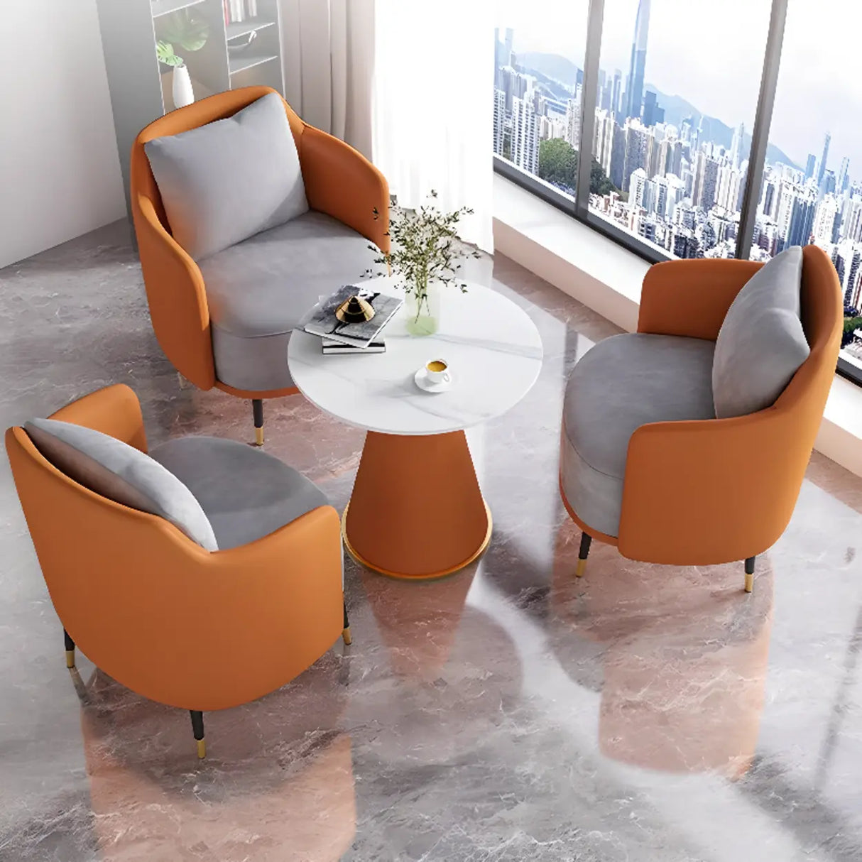 Green Grey Fabric Single Sofa Seating Group with Table Image - 25