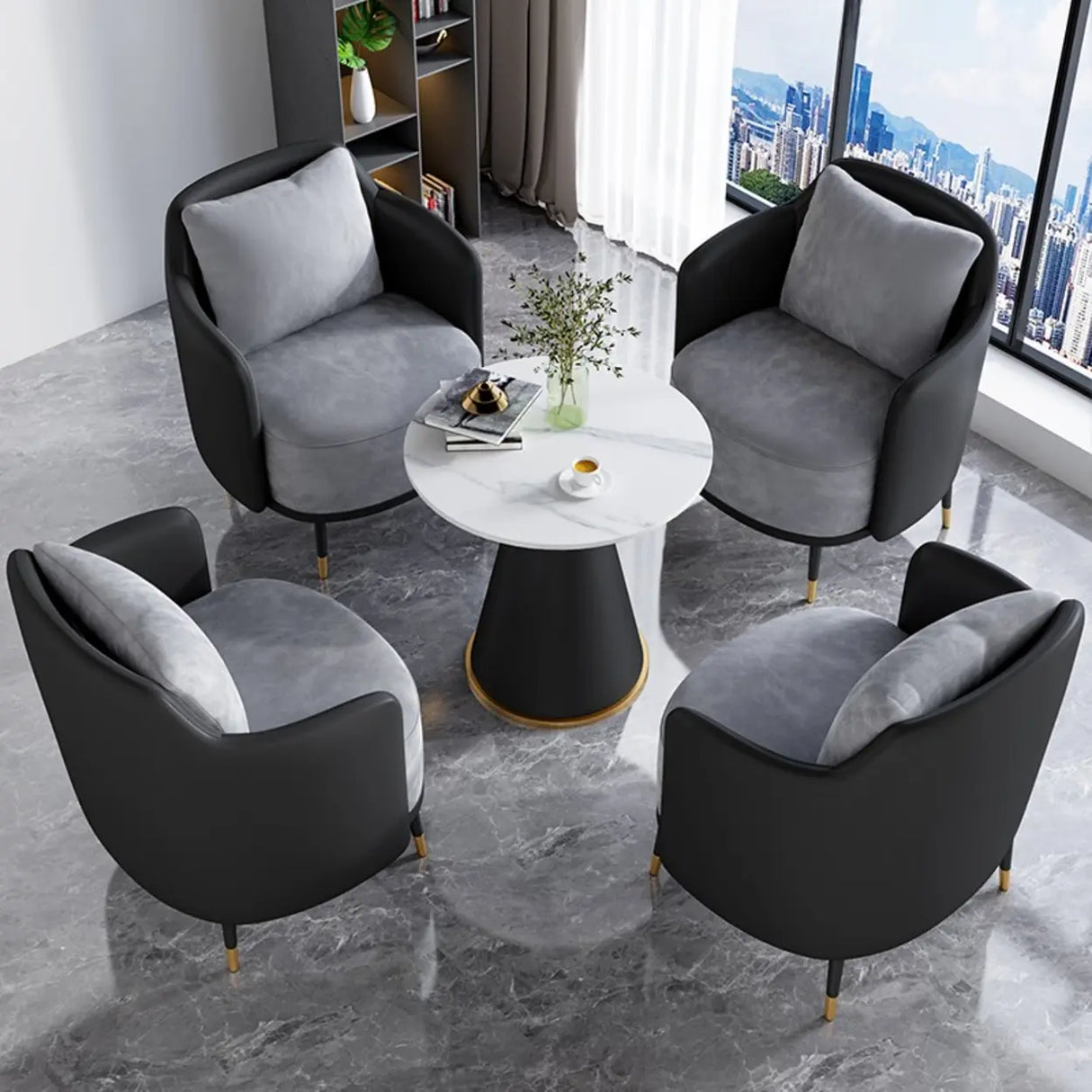 Green Grey Fabric Single Sofa Seating Group with Table Image - 26