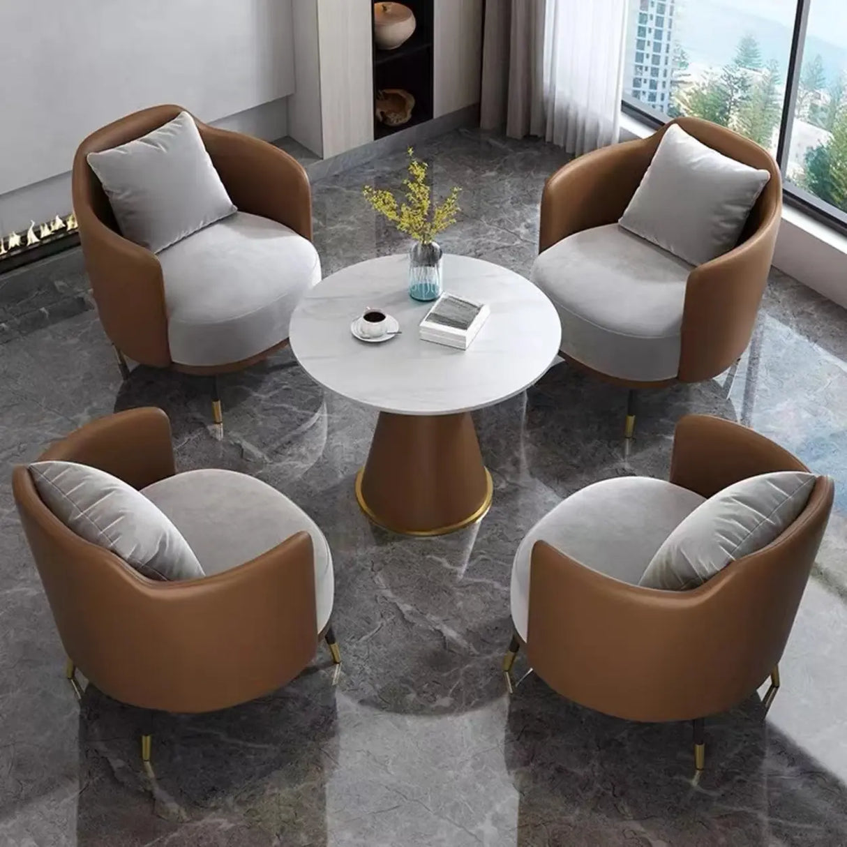 Green Grey Fabric Single Sofa Seating Group with Table Image - 27