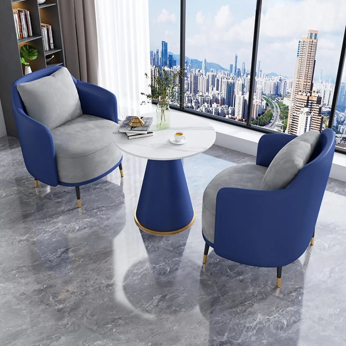 Green Grey Fabric Single Sofa Seating Group with Table Image - 5