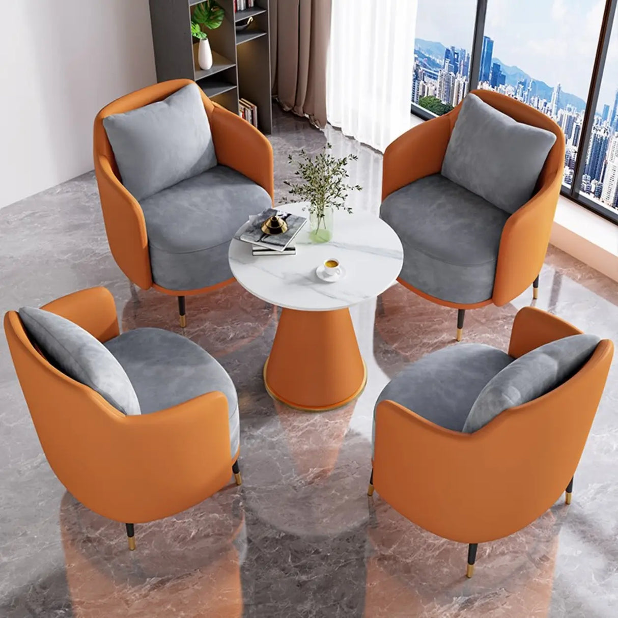 Green Grey Fabric Single Sofa Seating Group with Table Image - 8