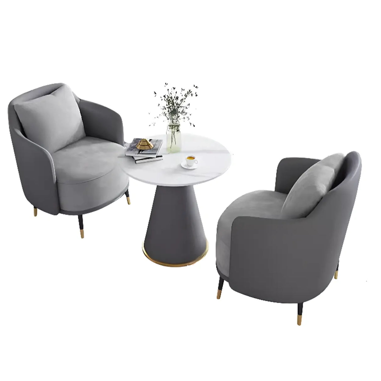 Green Grey Fabric Single Sofa Seating Group with Table Image - 9