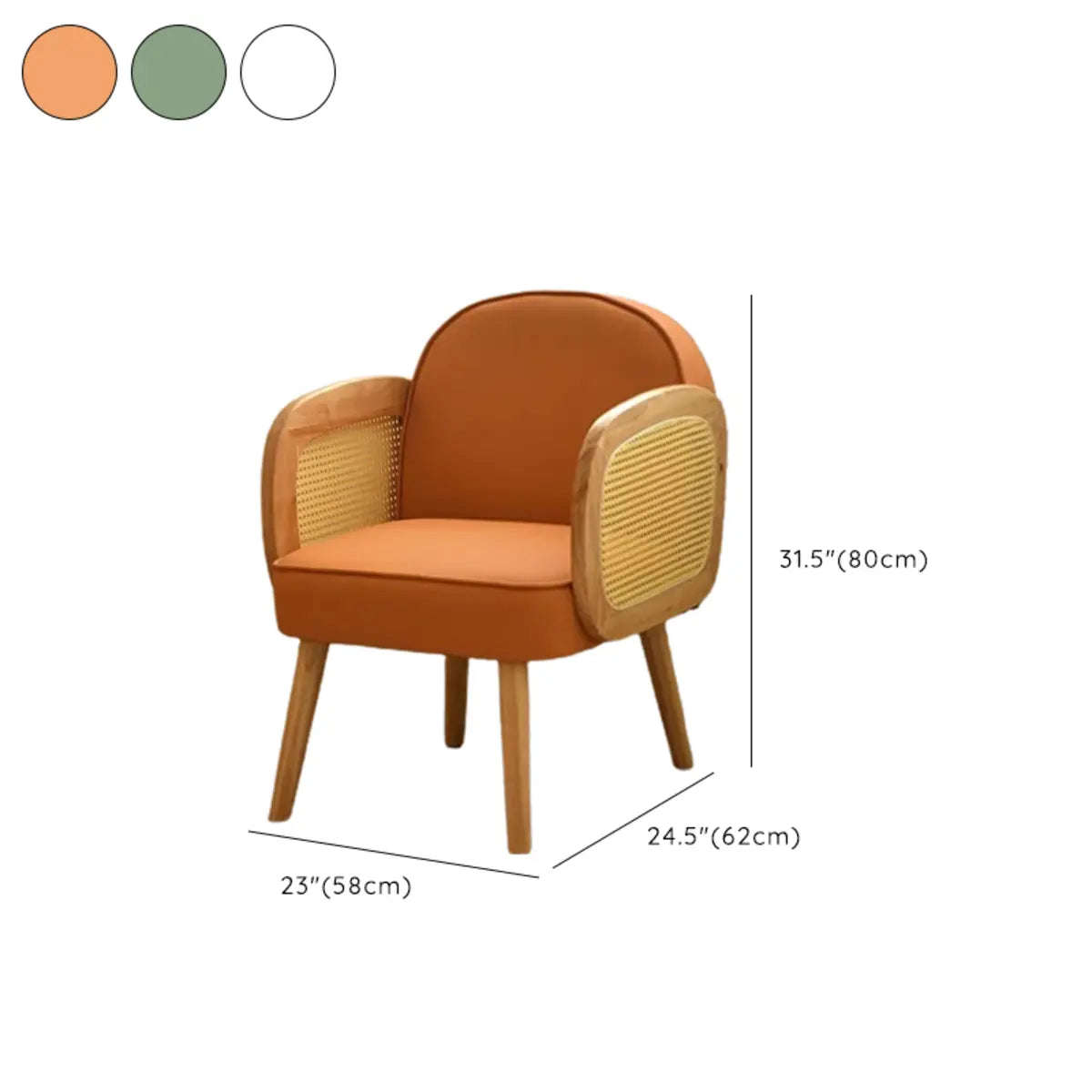 Green Leather Track Arm Fixed Back Solid Wood Arm Chair Image - 16