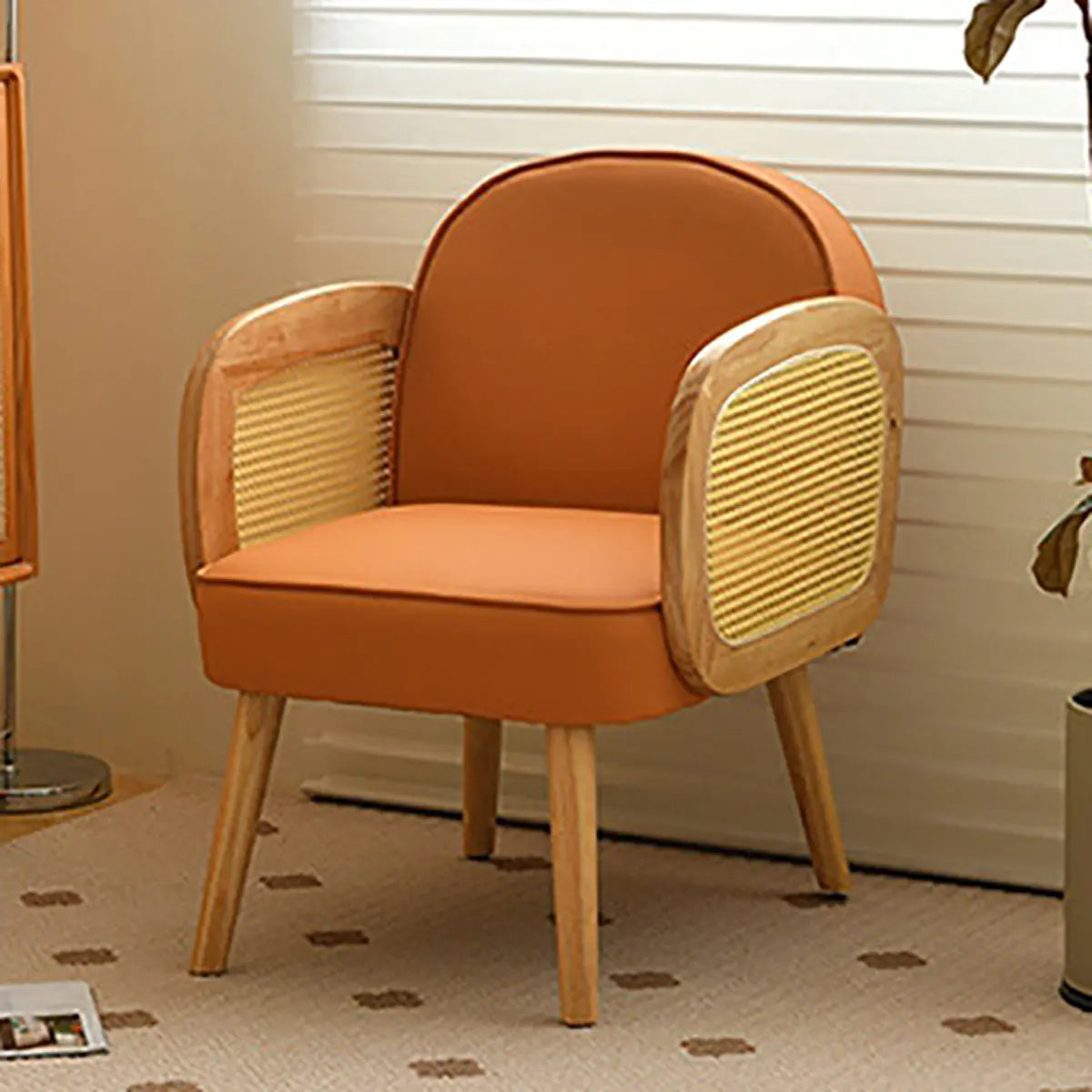 Green Leather Track Arm Fixed Back Solid Wood Arm Chair Image - 4