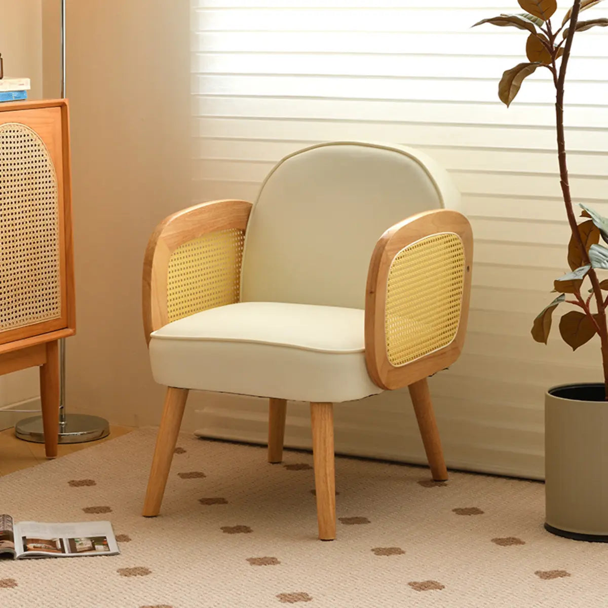 Green Leather Track Arm Fixed Back Solid Wood Arm Chair Image - 6