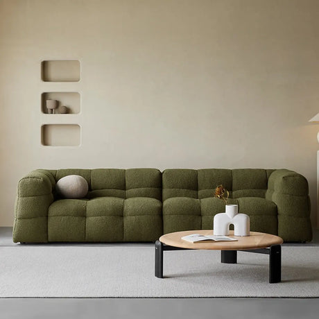 Green Mohair Square Arm Biscuit Back Sofa with Pillow Image - 1