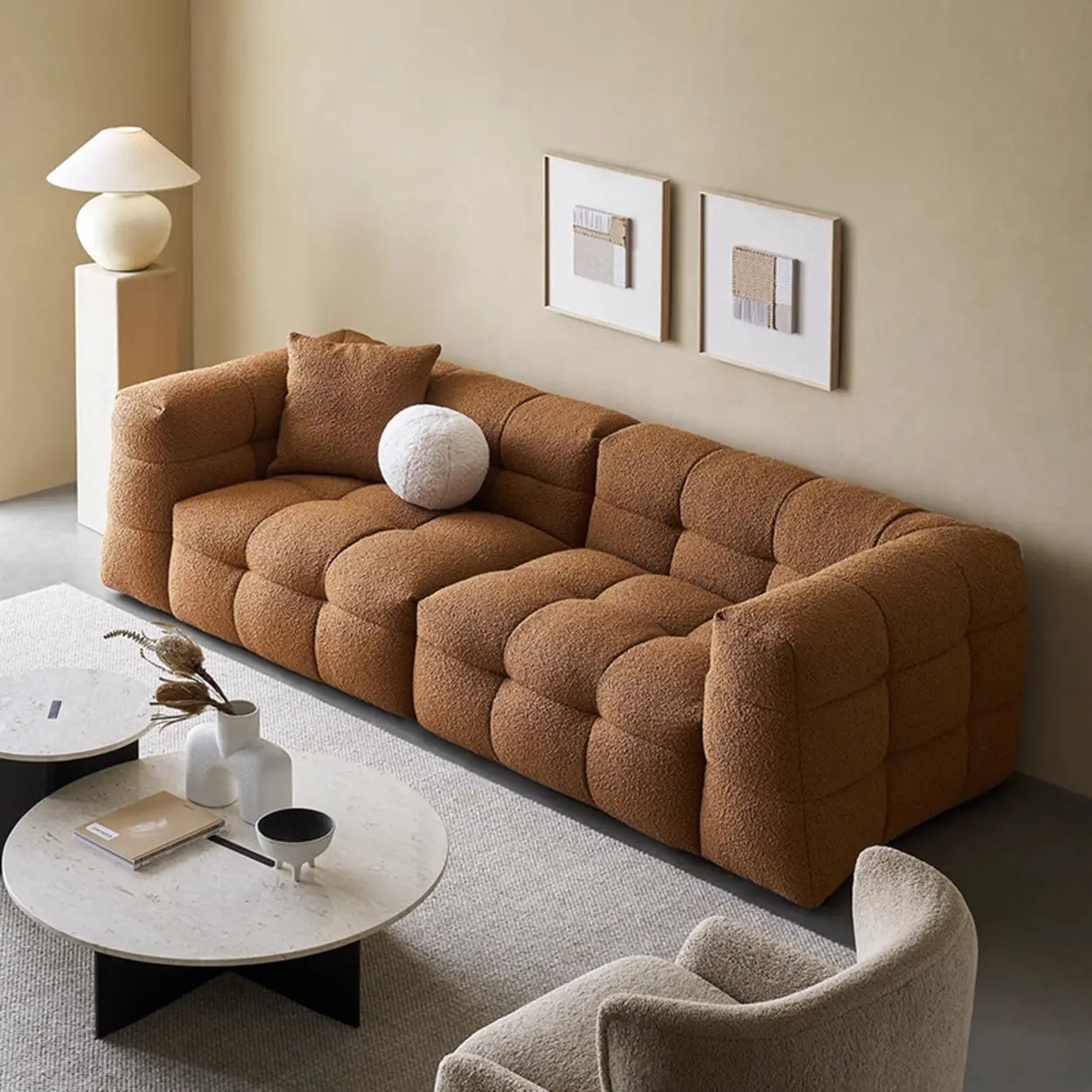 Green Mohair Square Arm Biscuit Back Sofa with Pillow Image - 10