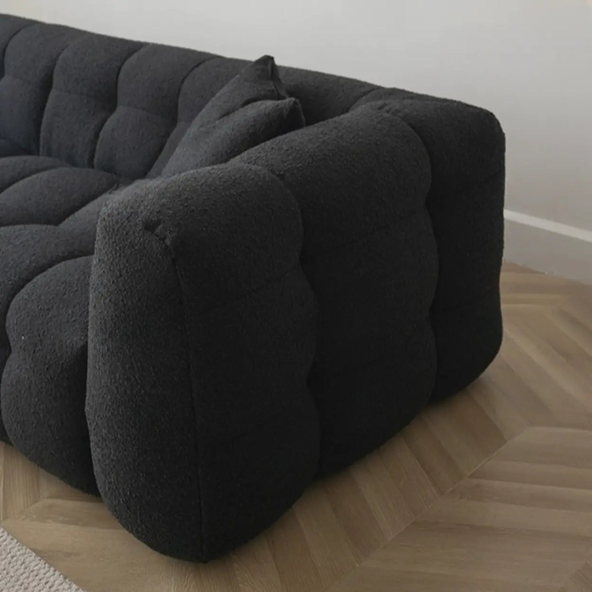 Green Mohair Square Arm Biscuit Back Sofa with Pillow Image - 11