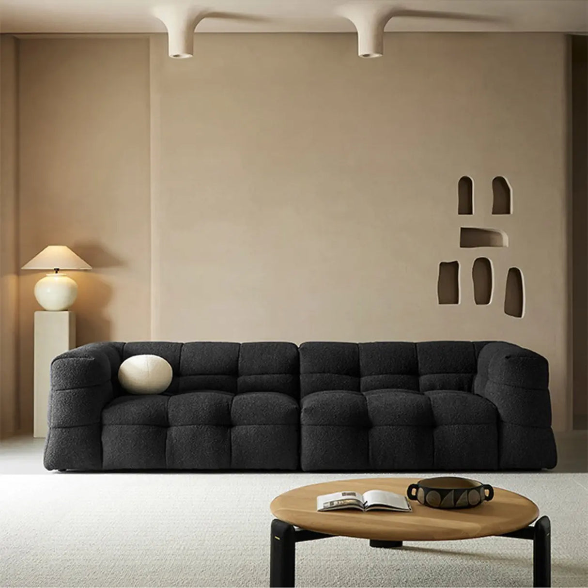 Green Mohair Square Arm Biscuit Back Sofa with Pillow Image - 13