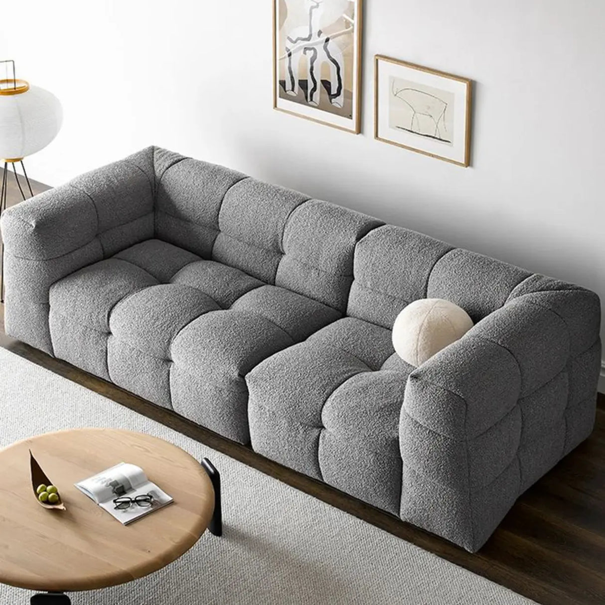Green Mohair Square Arm Biscuit Back Sofa with Pillow Image - 17