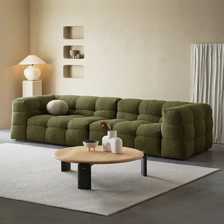 Green Mohair Square Arm Biscuit Back Sofa with Pillow Image - 2