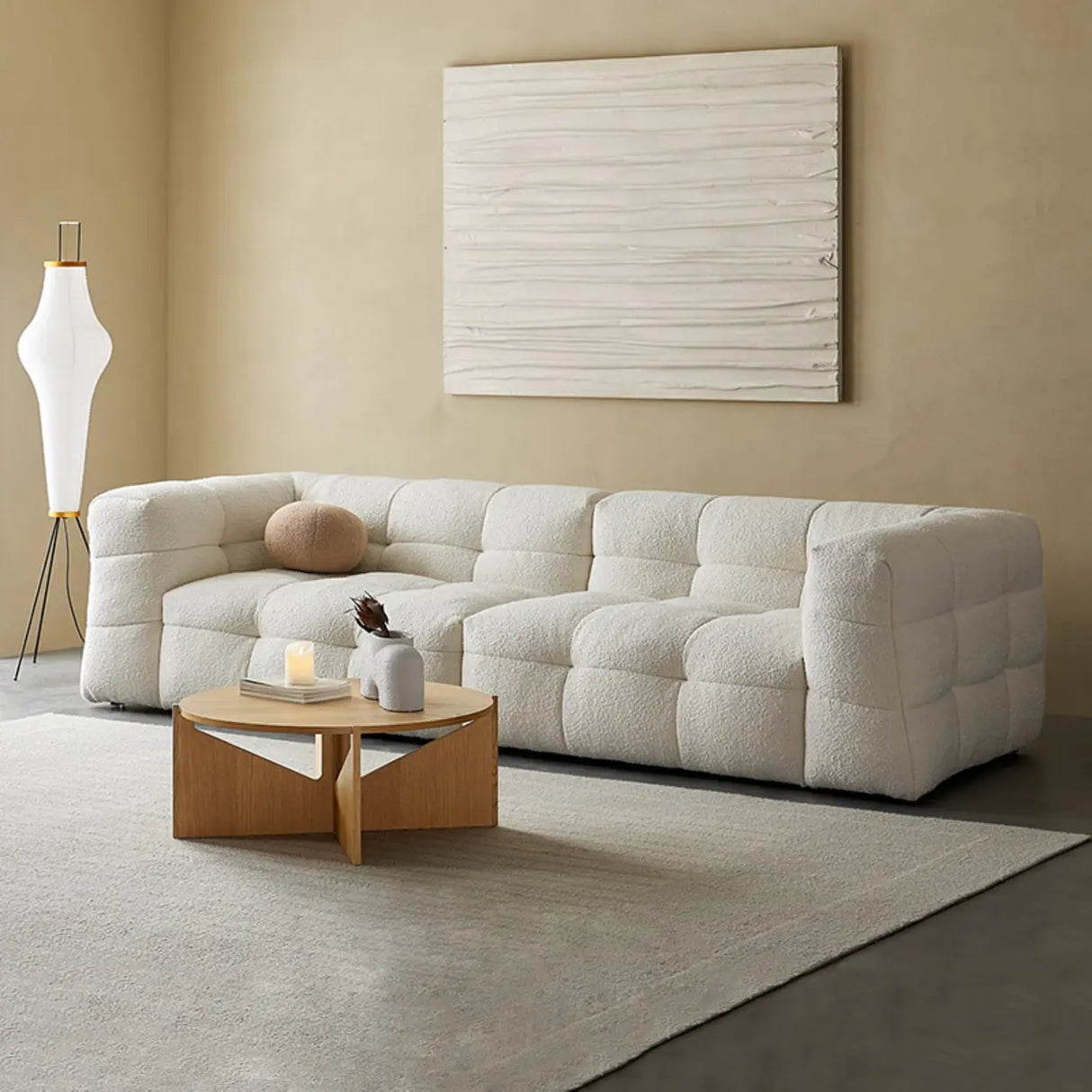 Green Mohair Square Arm Biscuit Back Sofa with Pillow Image - 5