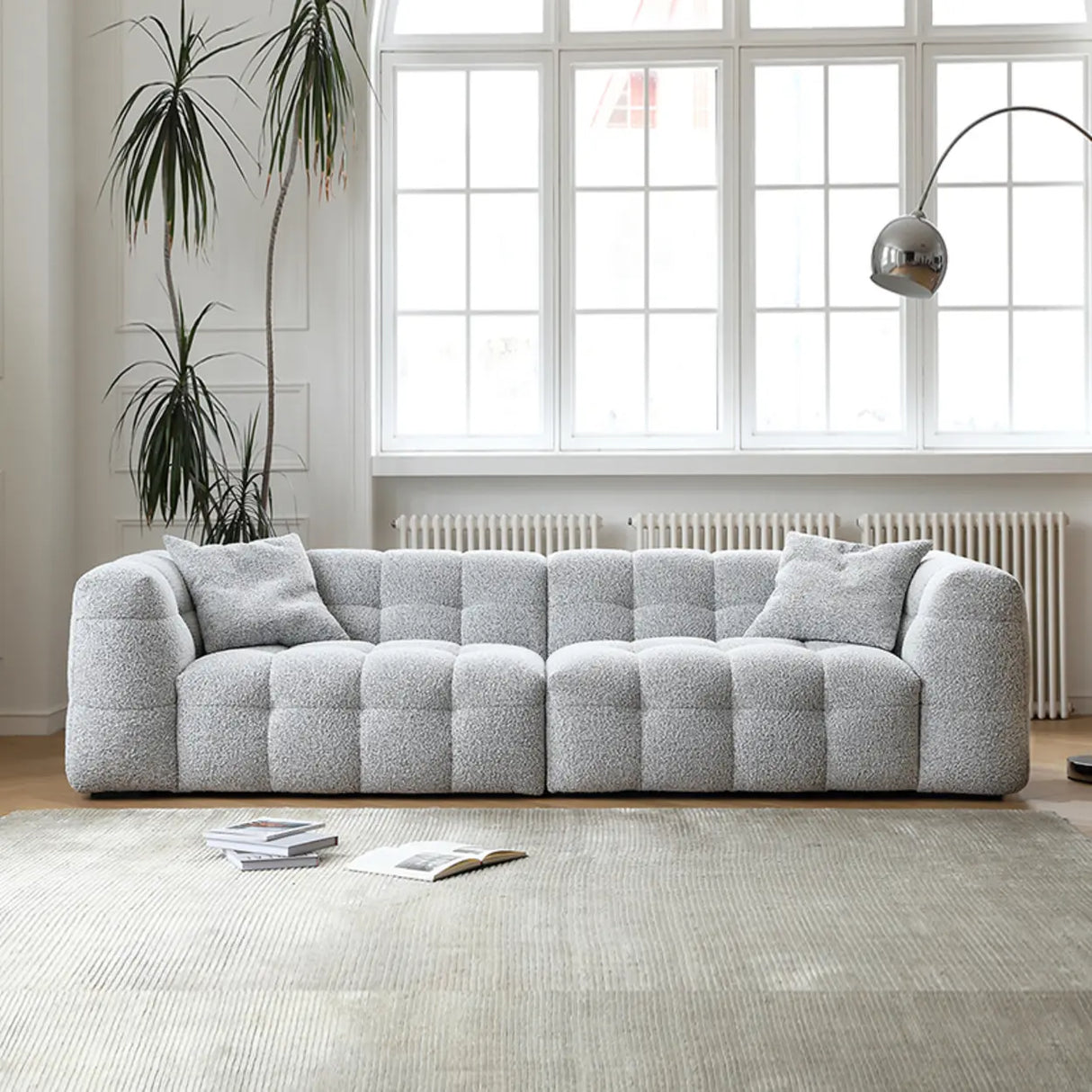 Green Mohair Square Arm Biscuit Back Sofa with Pillow Image - 7