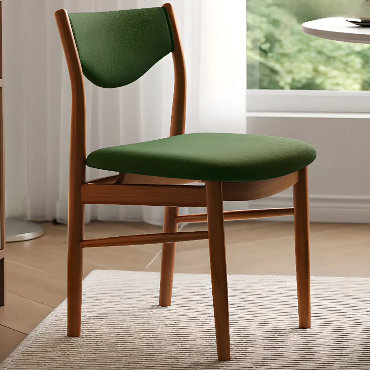 Green Open Back Armless Wood Fabric Seat Dining Chair Image - 1