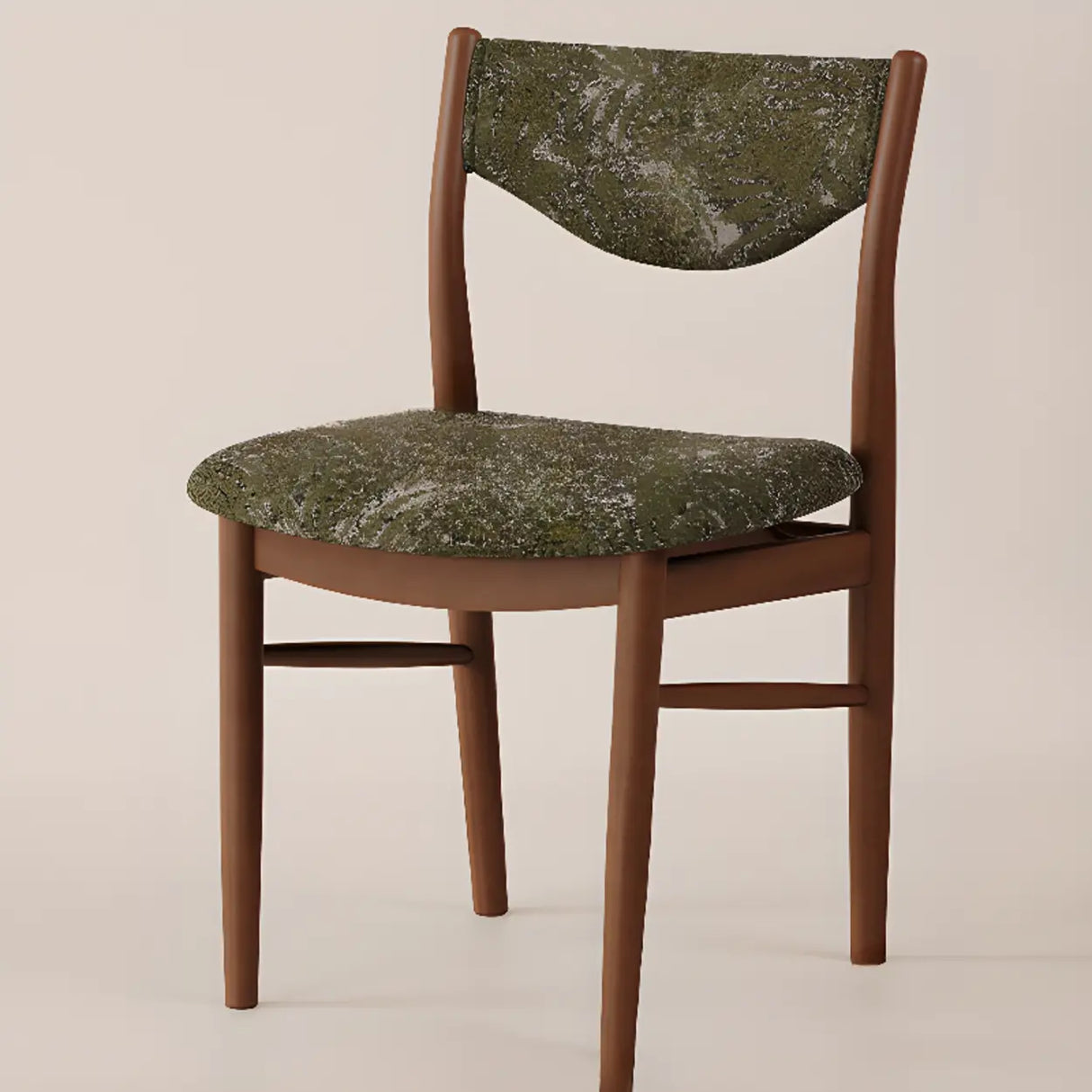 Green Open Back Armless Wood Fabric Seat Dining Chair Image - 7