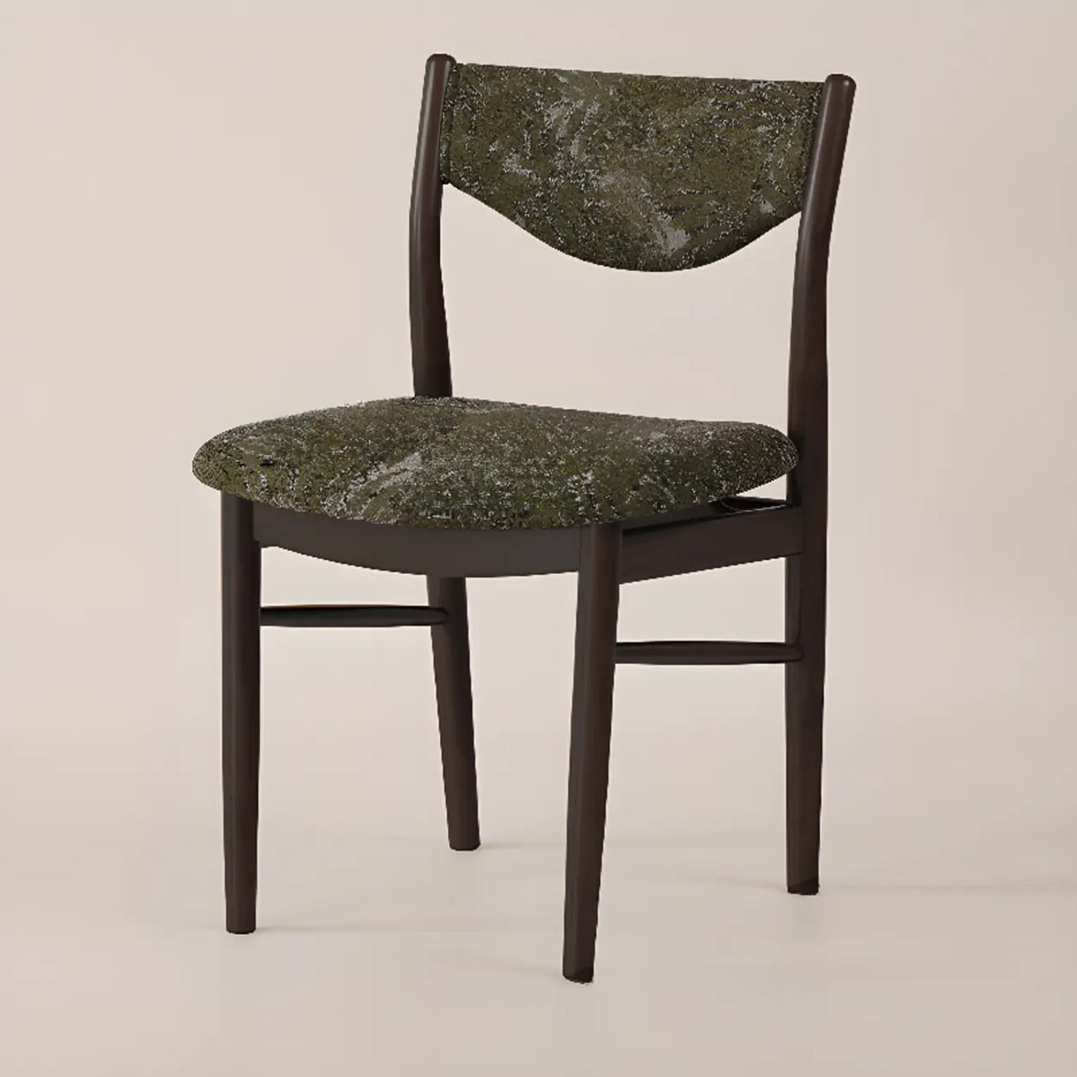 Green Open Back Armless Wood Fabric Seat Dining Chair Image - 9