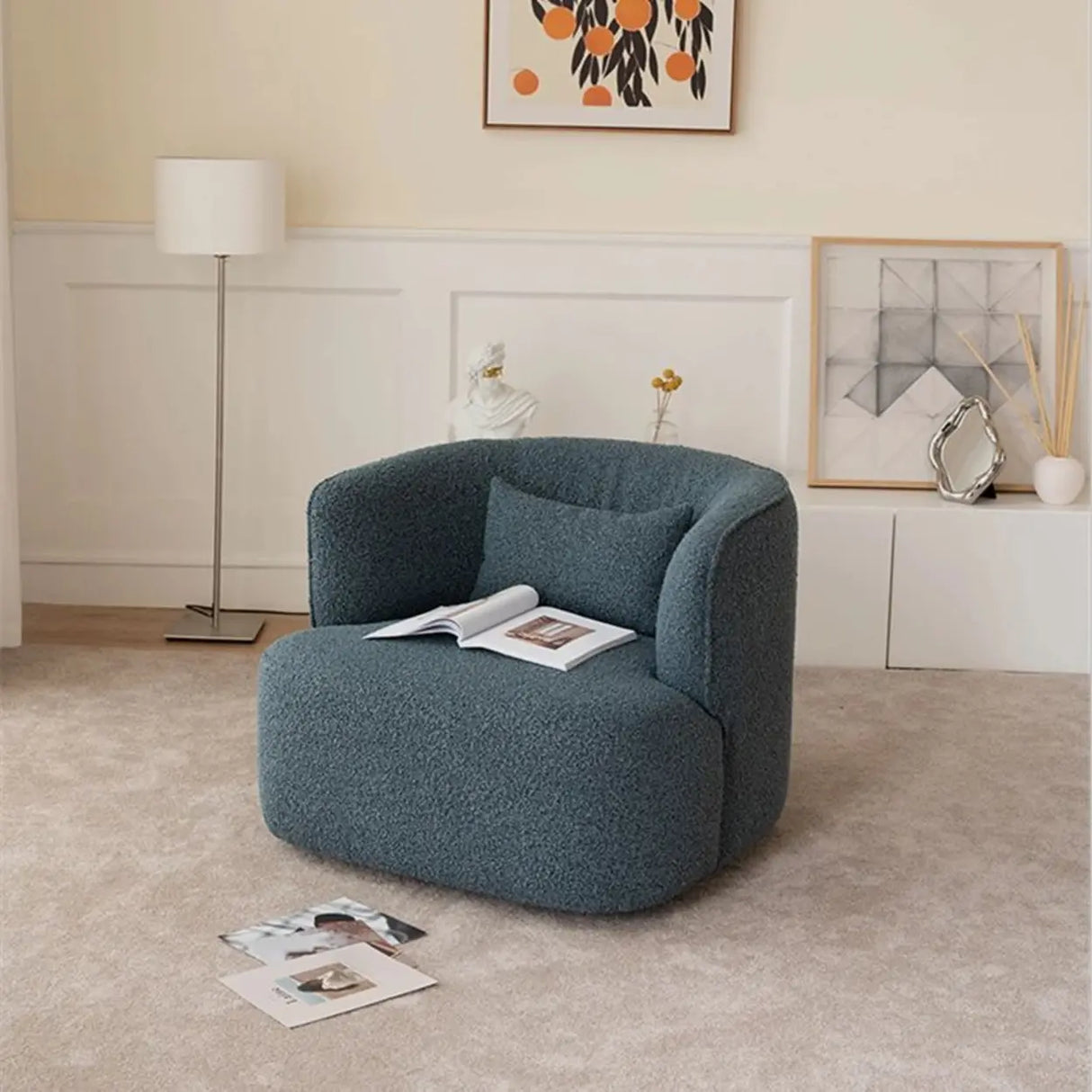 Green Recessed Arm Scratch Resistant Flannel Arm Chair Image - 9