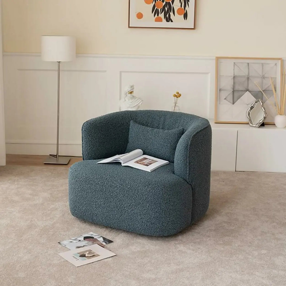 Green Recessed Arm Scratch Resistant Flannel Arm Chair Image - 8