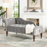 Green Reclining Curved Velvet Upholstered Left-Arm Chaise