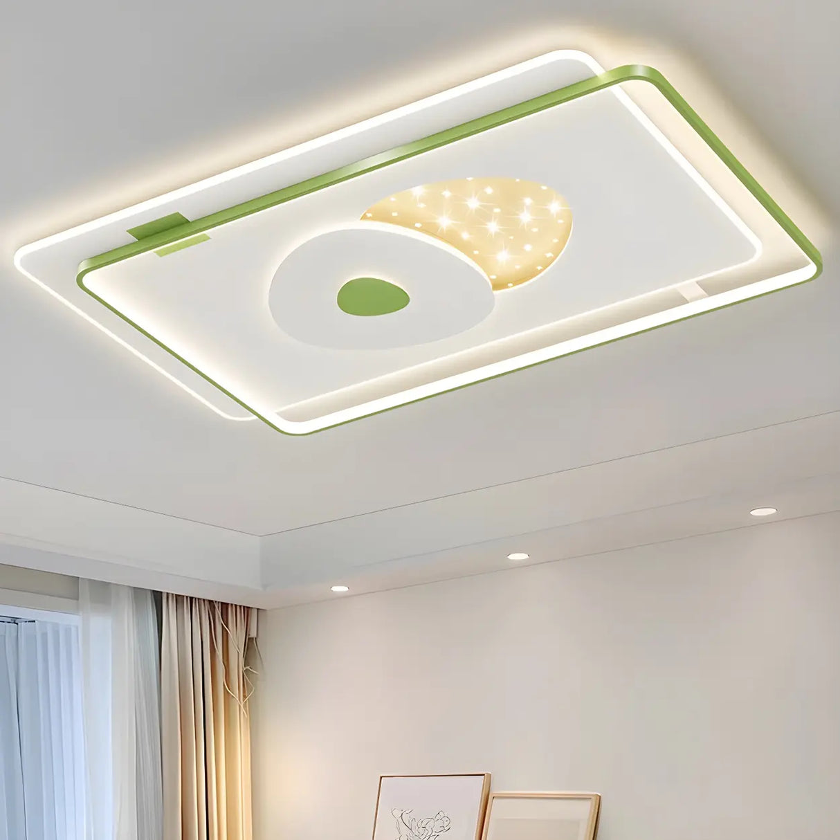 Green Rectangle Dimmable LED Flush Mount Ceiling Light Image - 4