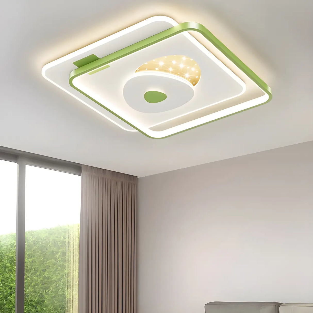 Green Rectangle Dimmable LED Flush Mount Ceiling Light Image - 6