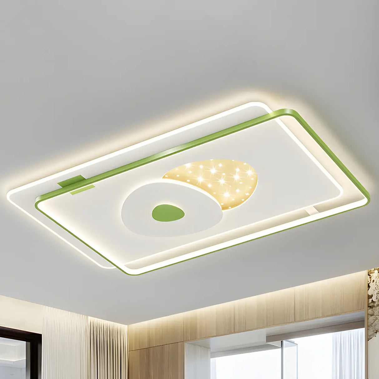 Green Rectangle Dimmable LED Flush Mount Ceiling Light Image - 7