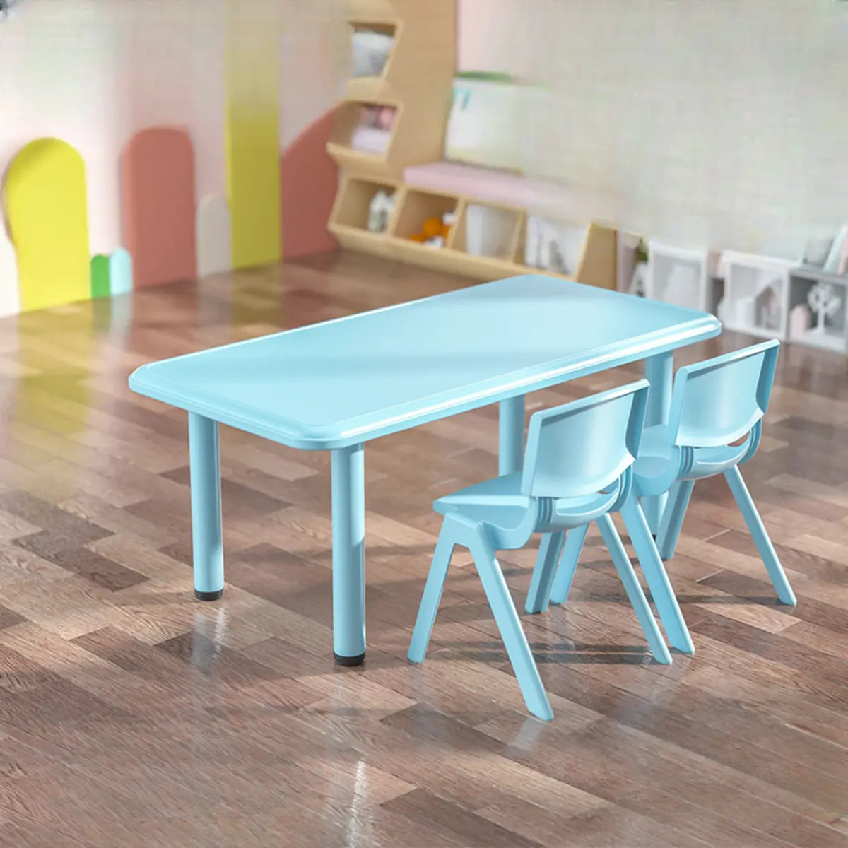 Green Rectangle Rounded Corners Toddler Table Chair Set Image - 4
