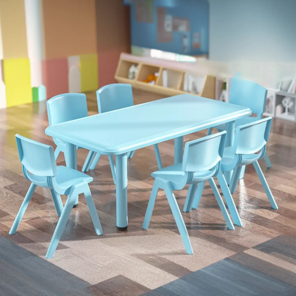 Green Rectangle Rounded Corners Toddler Table Chair Set Image - 6