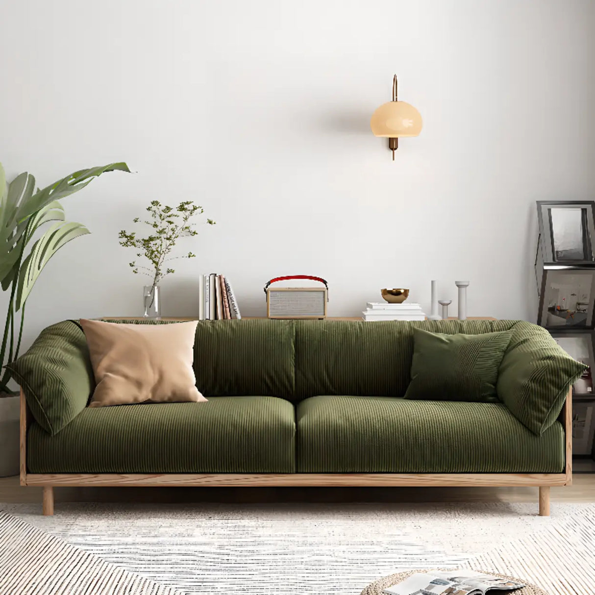 Green Scratch Resistant Fabric Removable Cushion Sofa Image - 1