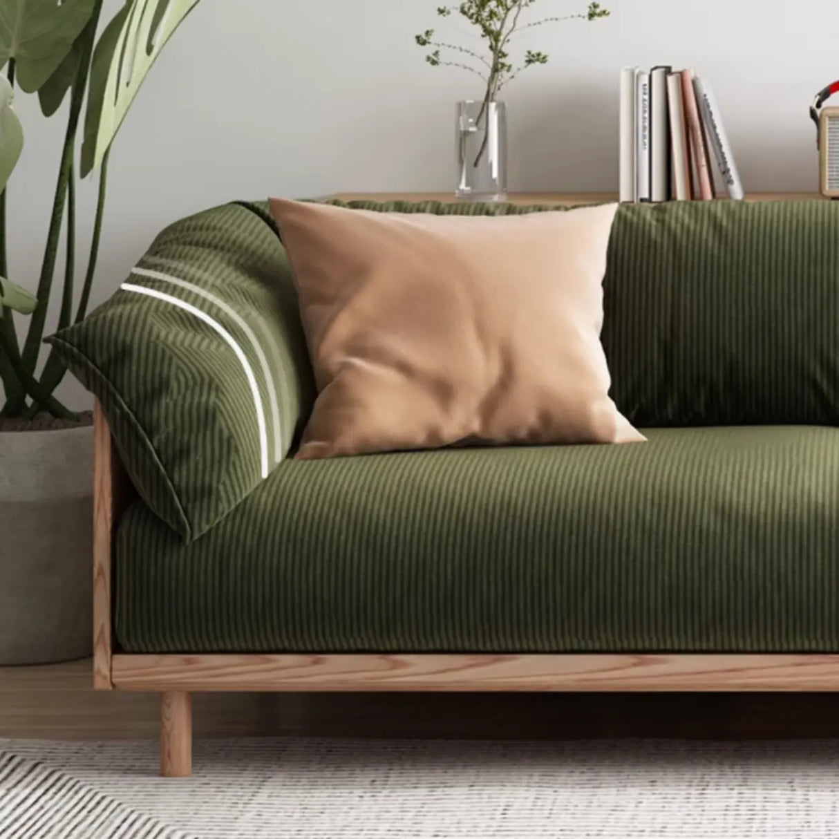 Green Scratch Resistant Fabric Removable Cushion Sofa Image - 11